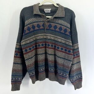 Vintage Garant Wool Patterned Quarter Button Up Sweater